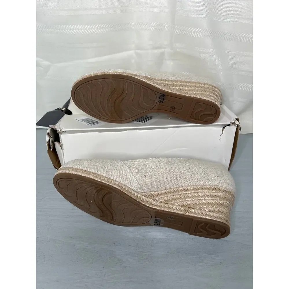 St. John's Bay Botanic Espadrille Wedge Sandals Sand Womens Size 9.5 Wide